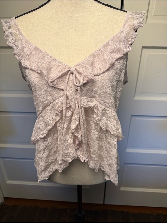 Old Navy Tops - Lace Ruffle Top Old Navy L Blush Pink Tie Front Coquette Romantic Tiered Cami